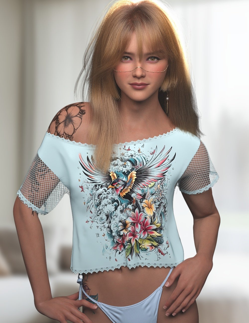 L3D Stylez 2 Add-On Off Shoulder Midriff Tee by: LUNA3D, 3D Models by Daz 3D
