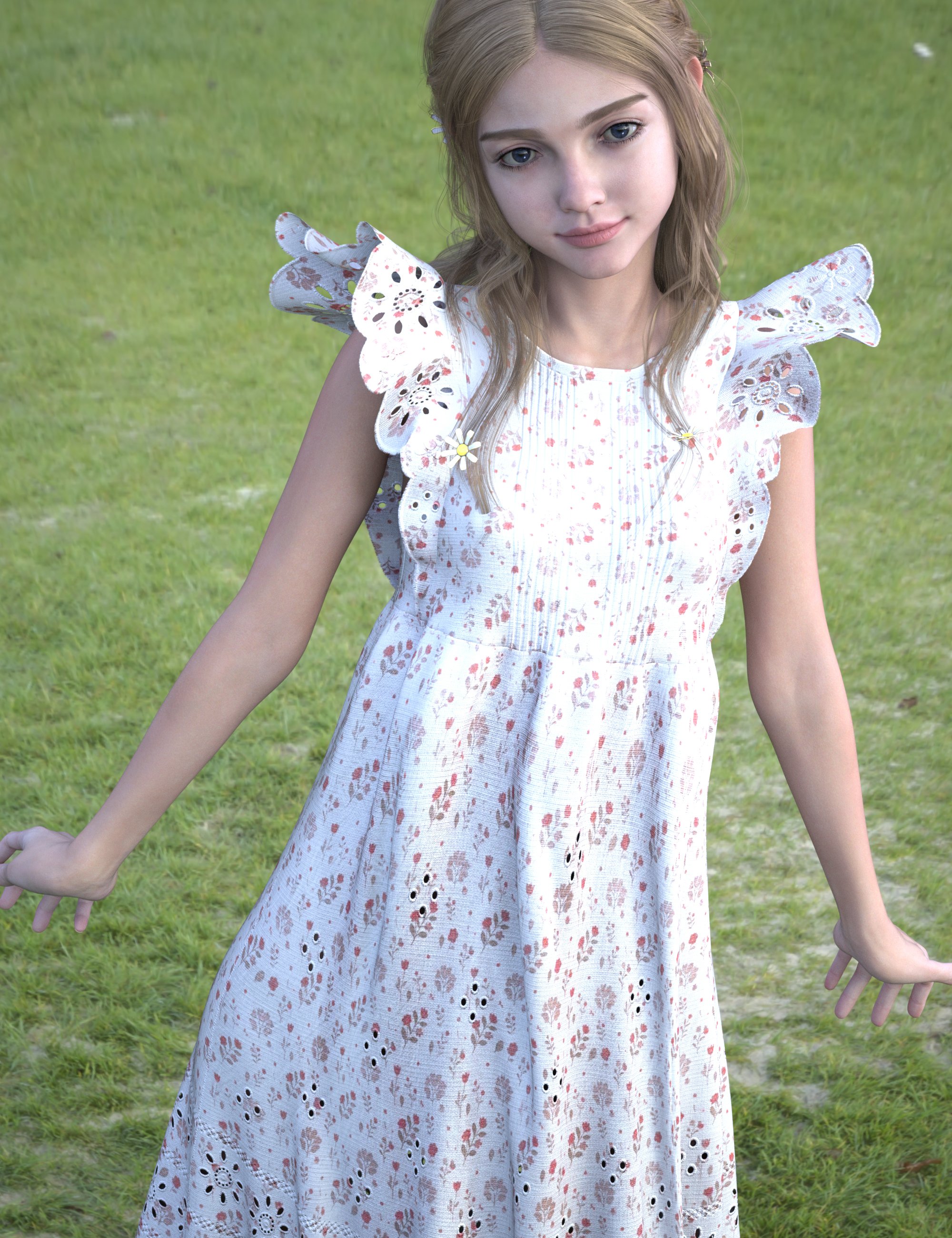 GF dForce White Angel Dress for Genesis 9 Feminine by: Green Finger, 3D Models by Daz 3D