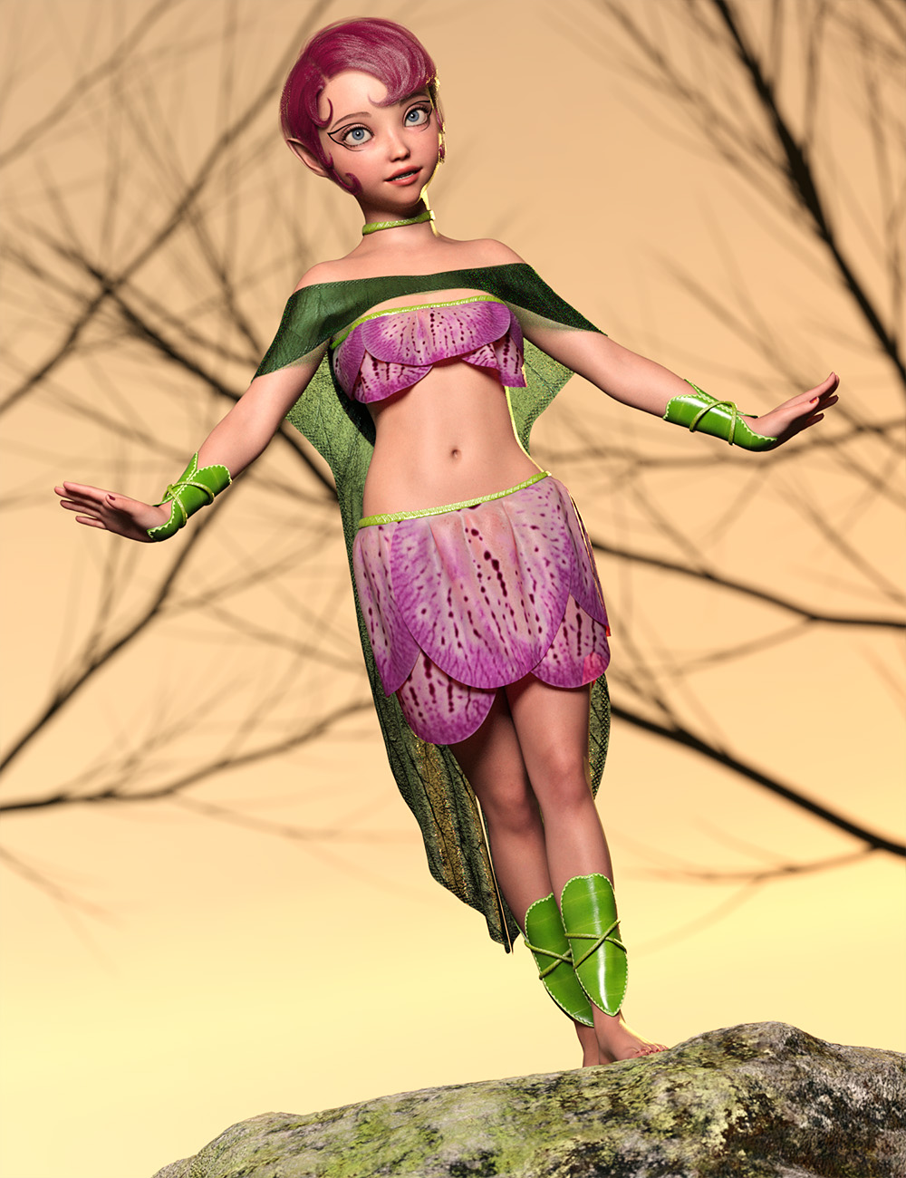 dForce Pretty Petals Outfit and Wings for Genesis 9 by: ForbiddenWhispersLyrra Madril, 3D Models by Daz 3D