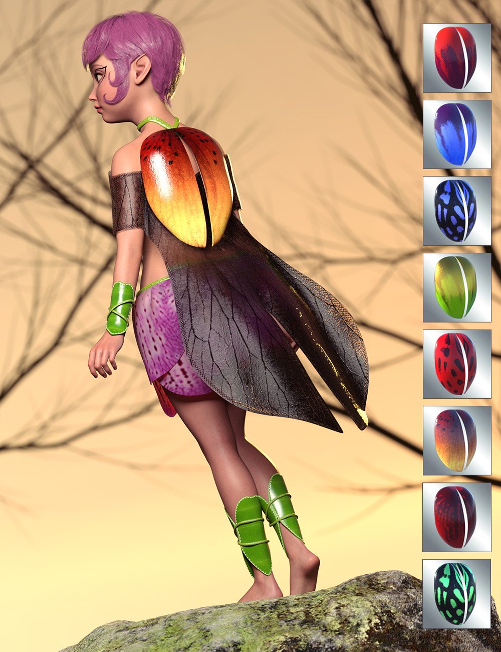 dForce Pretty Petals Outfit and Wings for Genesis 9