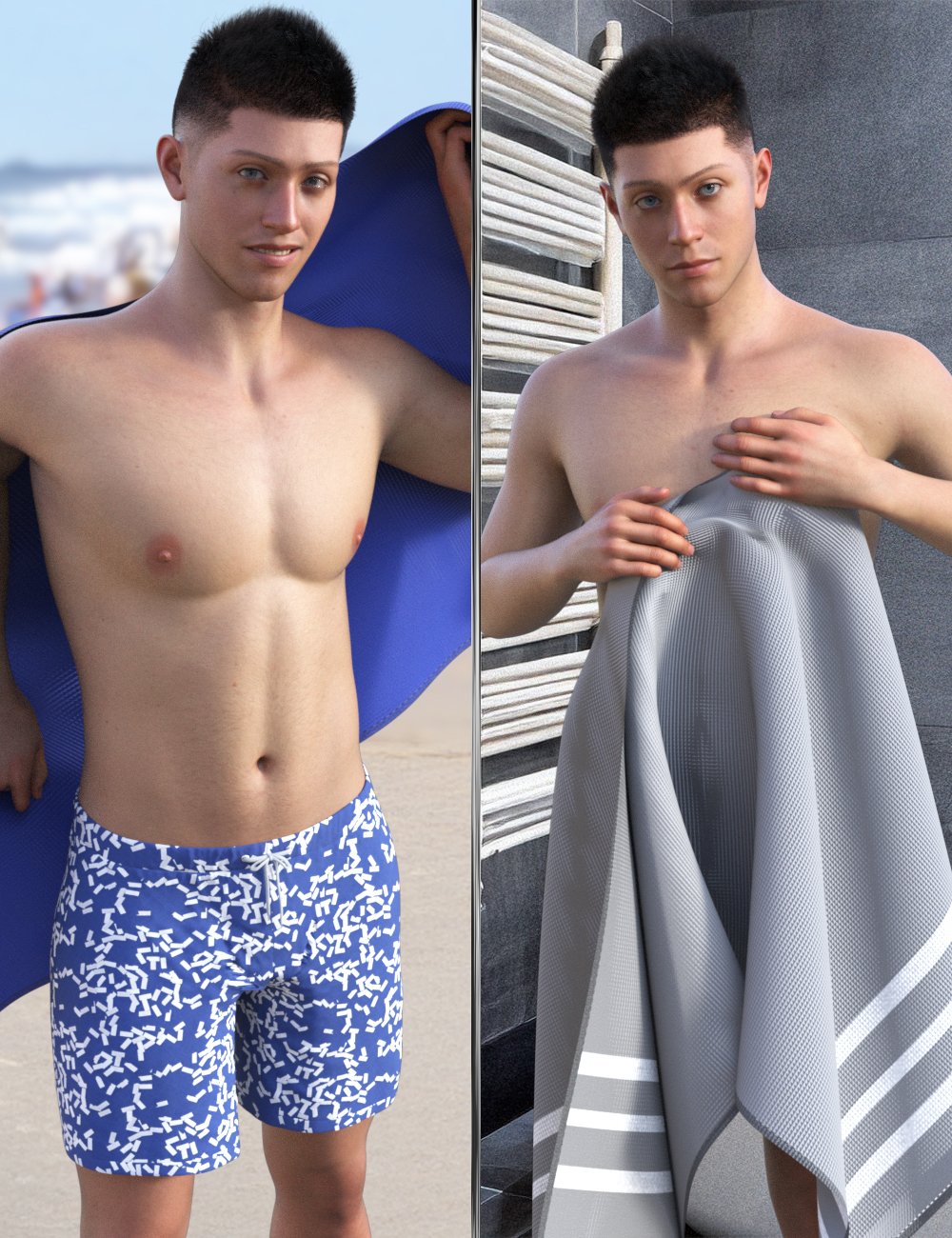 JW His Towel Prop and Poses for Genesis 9 by: JWolf, 3D Models by Daz 3D