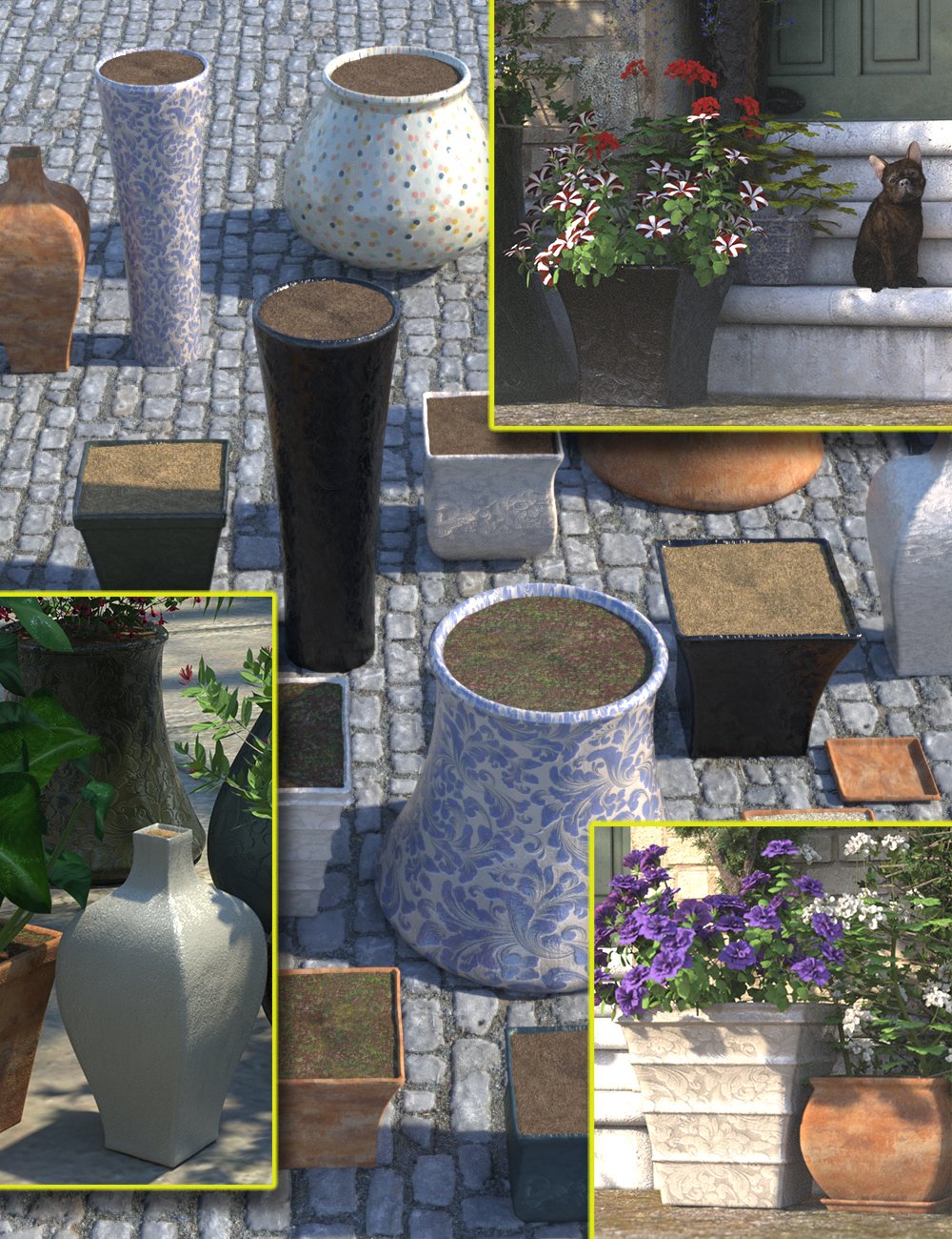 Plant Pots Vol 2  - Square and Unusual by: MartinJFrost, 3D Models by Daz 3D