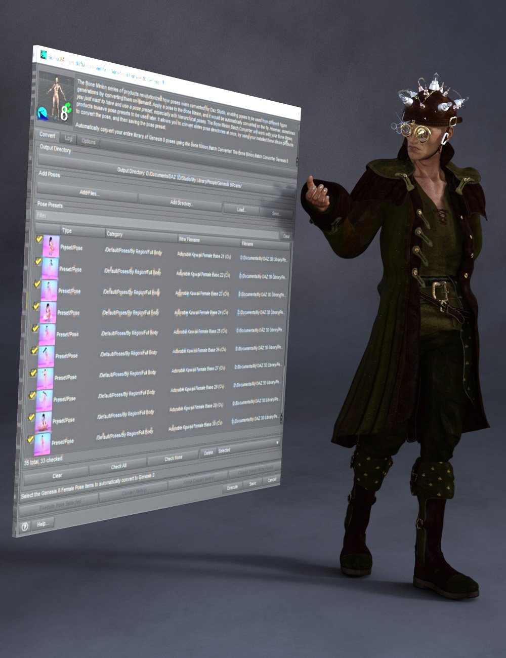 Bone Minion Batch Converter for Genesis 8 Poses by: RiverSoft Art, 3D Models by Daz 3D