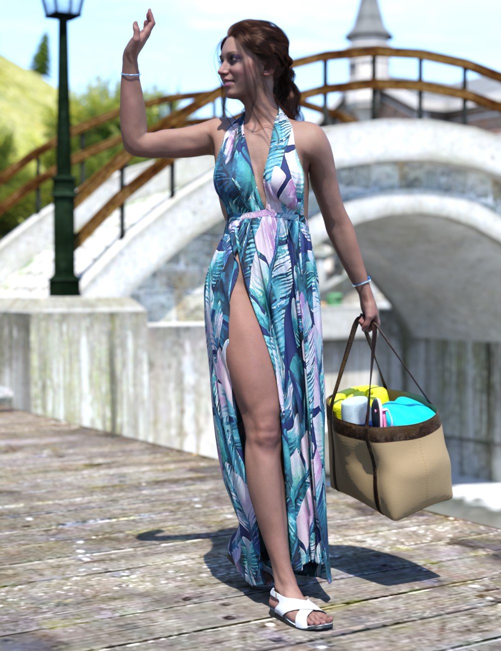 dForce Summer Flow Outfit for Genesis 9 and Genesis 8 Female by: Chris Cox, 3D Models by Daz 3D