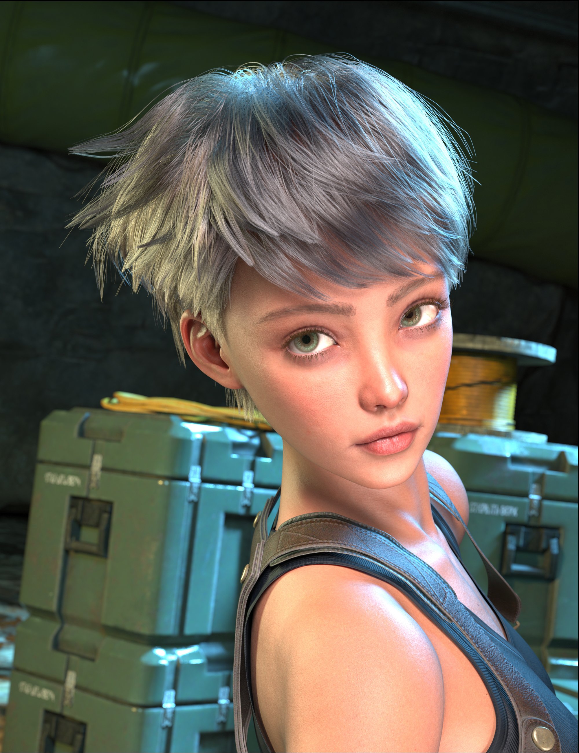 dForce Strand-Based FE Chic Layered Short Hair for Genesis 9 by: FeSoul, 3D Models by Daz 3D