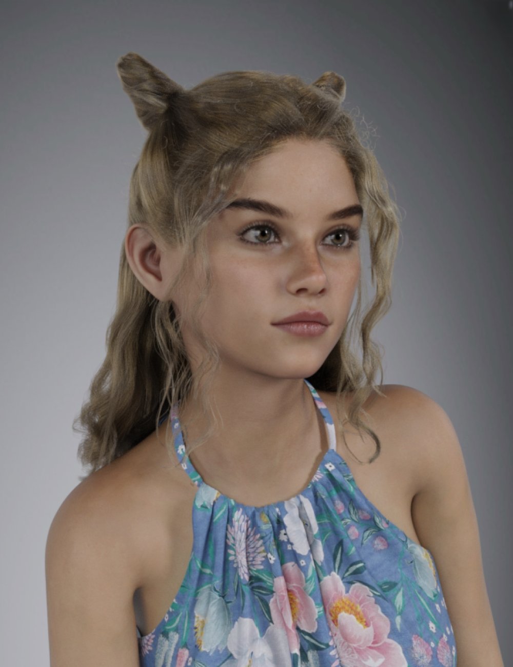 dForce Colette Cute Horns HairStyle For Genesis 9 by: Neftis3D, 3D Models by Daz 3D
