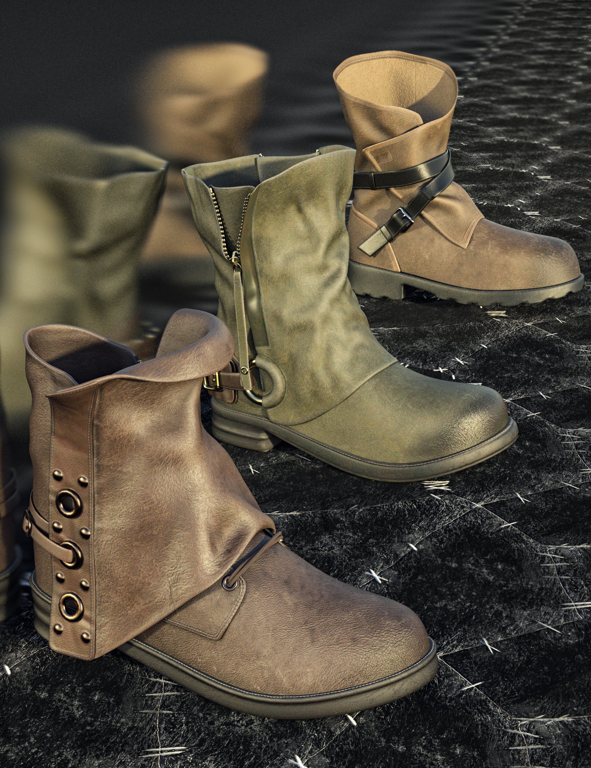 X-Bit Retro Mid Calf Boots Vol 1 for Genesis 9 by: X-BIT, 3D Models by Daz 3D