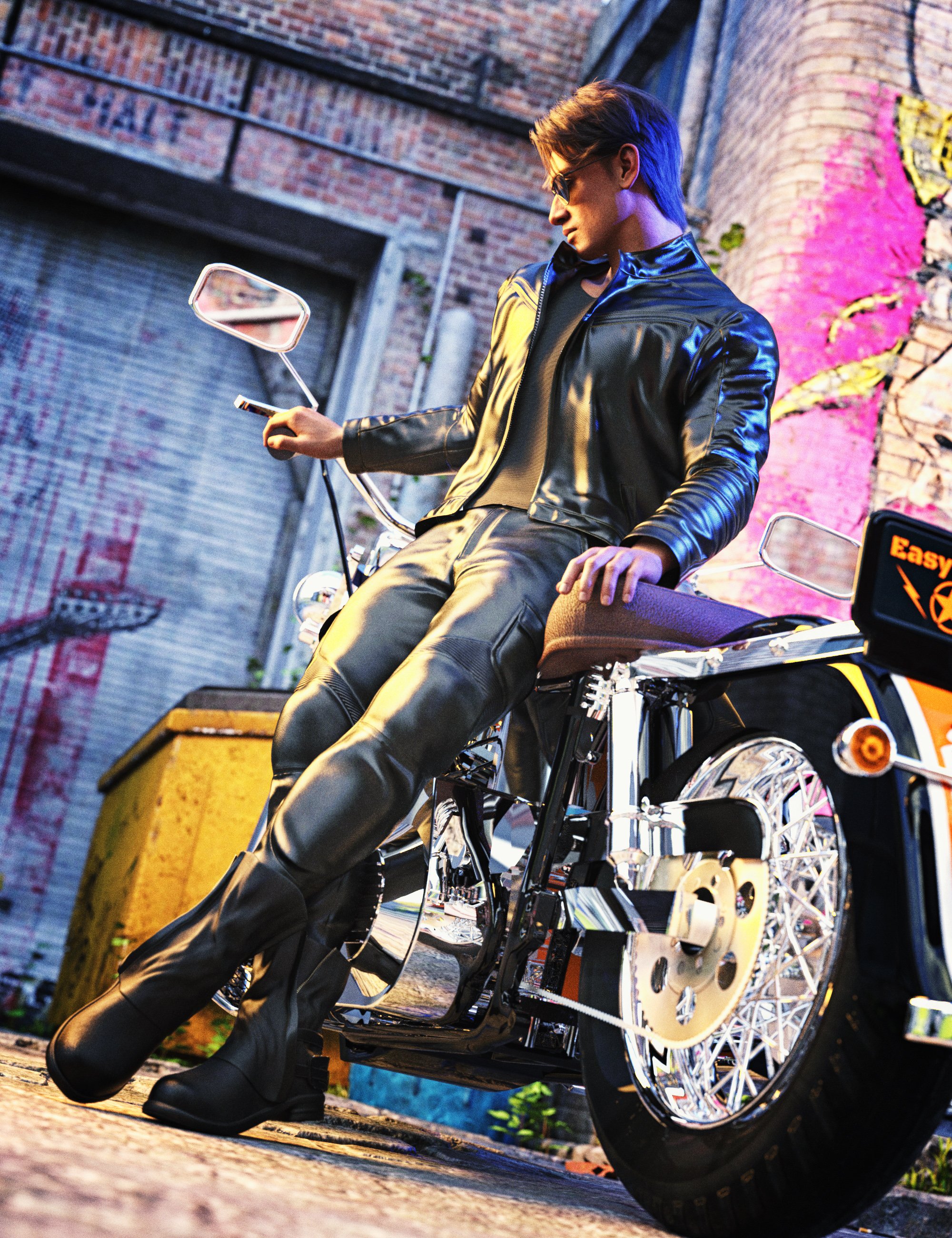 X-BIT Motorcycle Leather Suit Wanderer Bundle by: X-BIT, 3D Models by Daz 3D