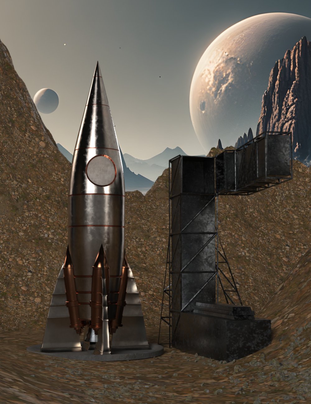Retro Mars Base - Rocket by: Fantasyart3D, 3D Models by Daz 3D