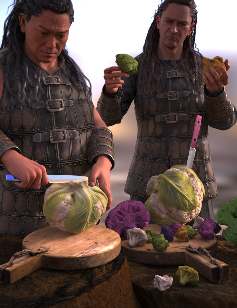 Cutting Cauliflowers Props and Poses for Genesis 9 by: dobit, 3D Models by Daz 3D