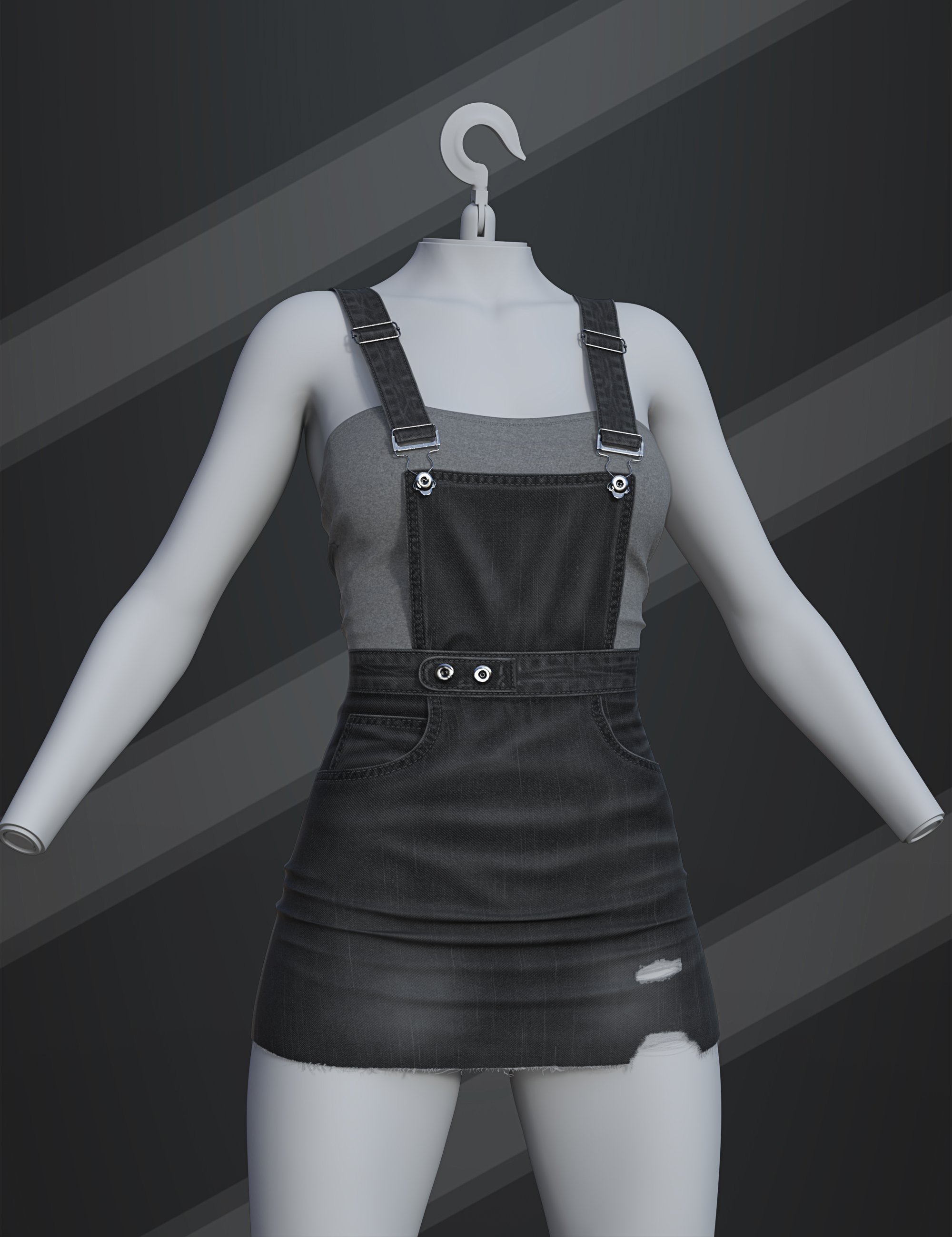 dForce SU Denim Suspender Skirt for Genesis 9, 8.1, and 8 Female by: Sue Yee, 3D Models by Daz 3D