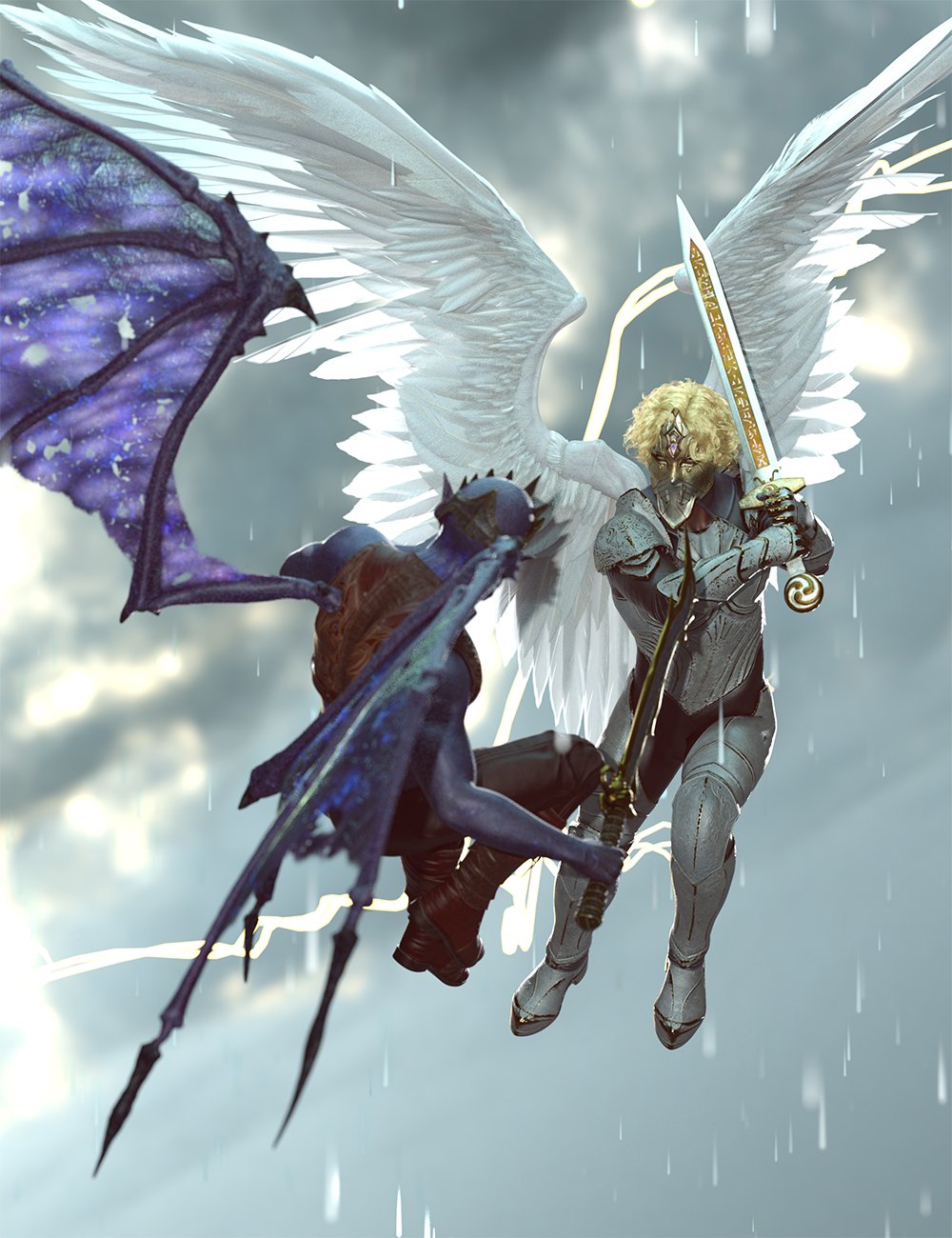 Sky Battles Hierarchical Poses for Vega 9 and Morning Star Wings and Vega Demon and Tara Wings by: Ensary, 3D Models by Daz 3D