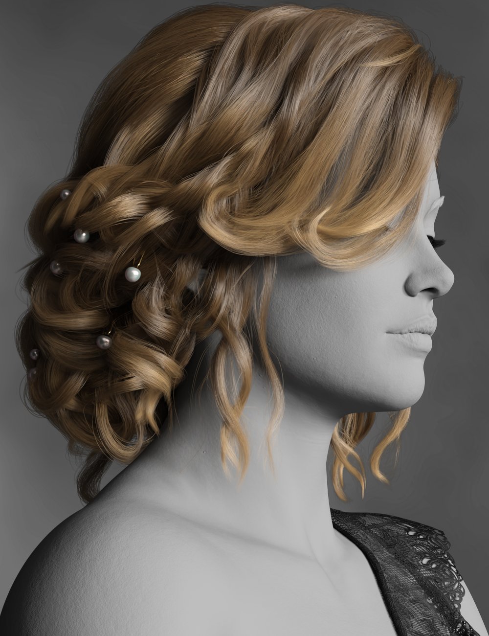 dForce Black Tie Hair for Genesis 9 by: chevybabe25, 3D Models by Daz 3D