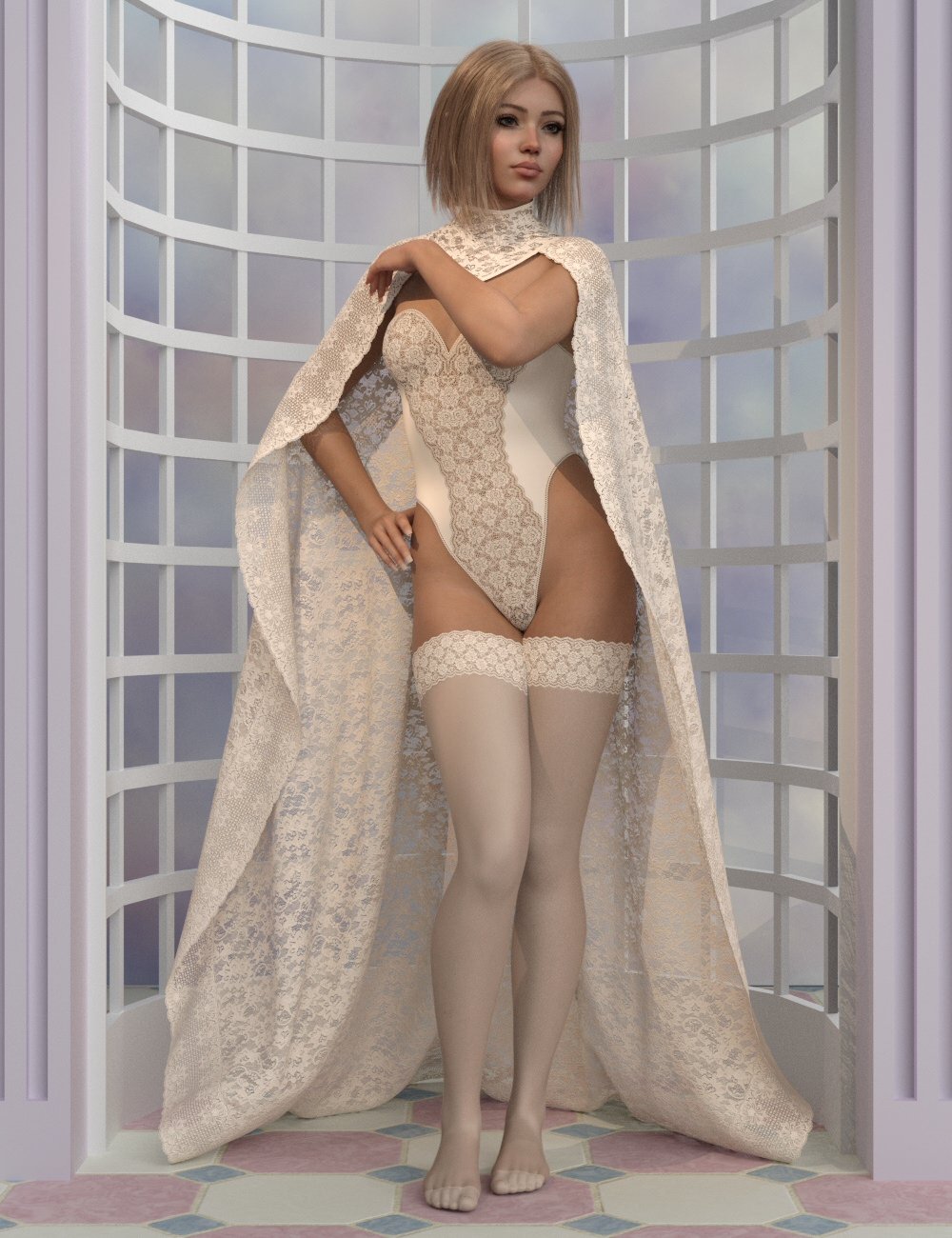 dForce High Neck Cape for Genesis 9 by: Lully, 3D Models by Daz 3D