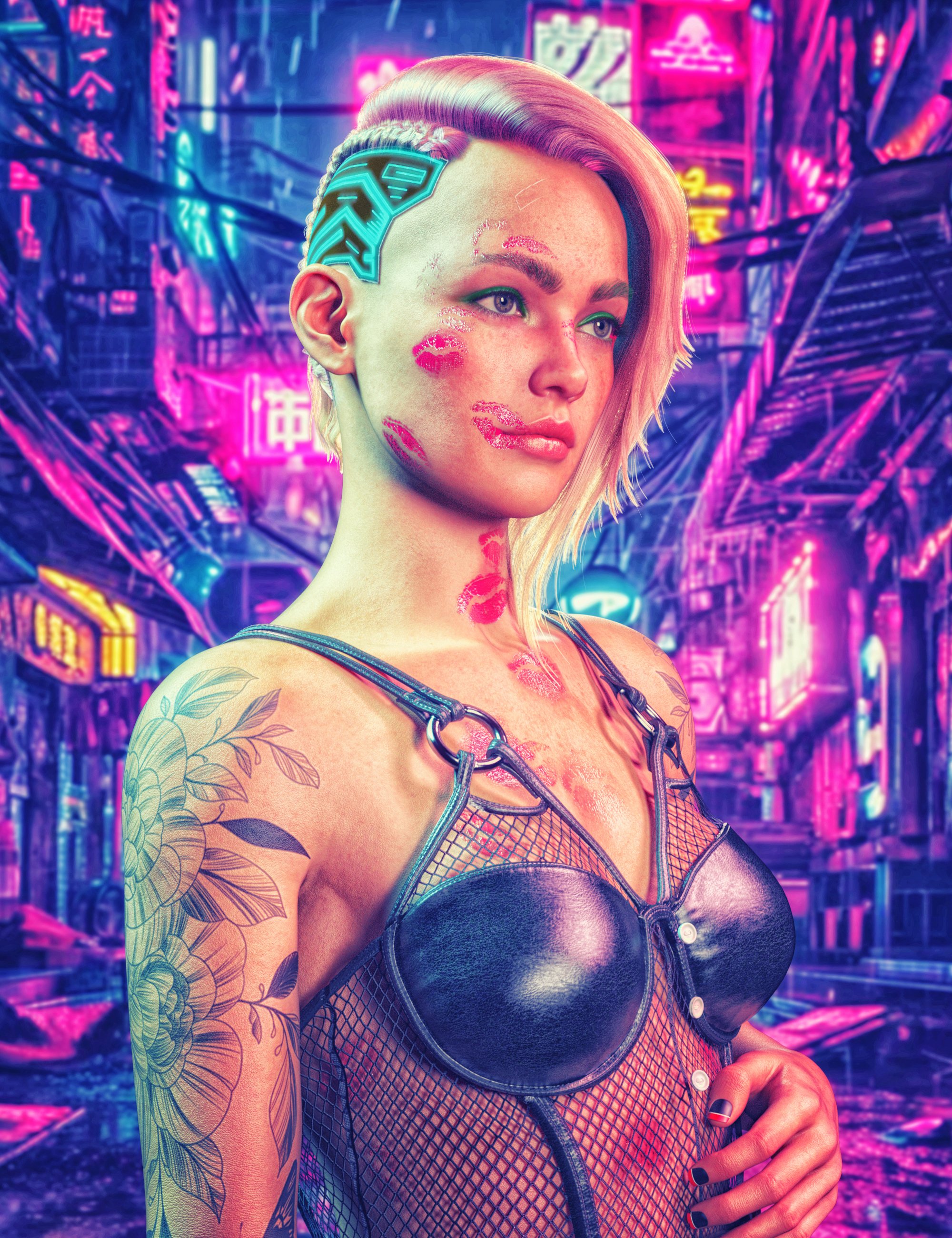 dForce Strand-Based FE Punk Side Short Hair for Genesis 9 by: FeSoul, 3D Models by Daz 3D