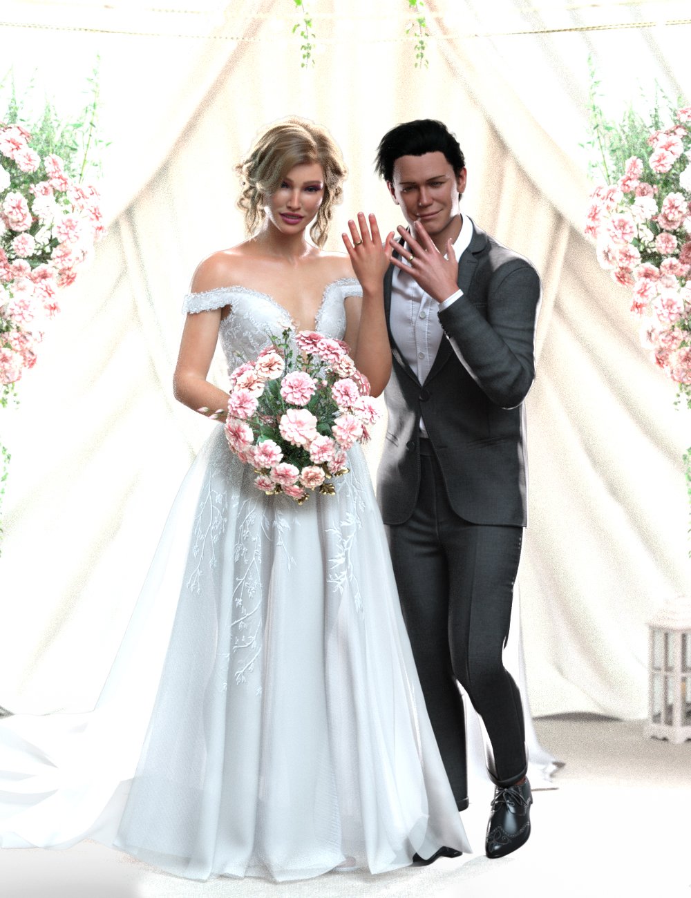 Summer Wedding Poses for Genesis 9 and XI Summer Wedding Environment by: Ensary, 3D Models by Daz 3D