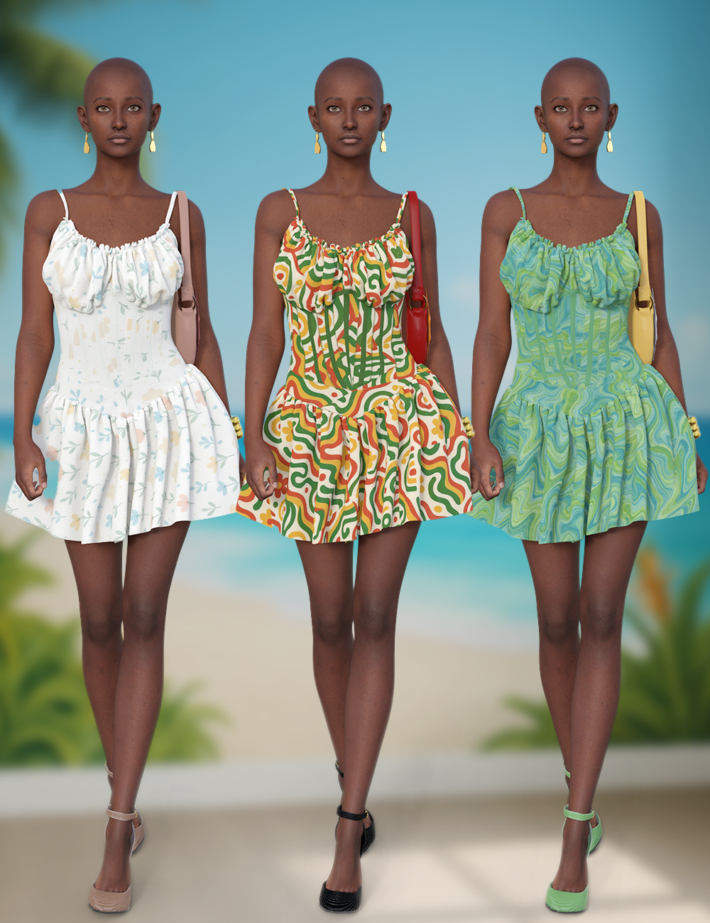TIN Summer Cute Dress for Genesis 9 and 8 Female by: TINANE, 3D Models by Daz 3D