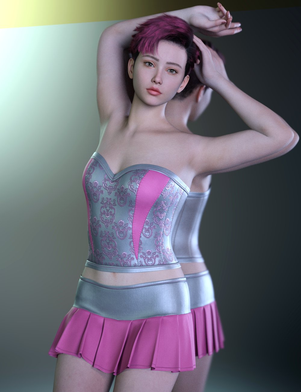 dForce LV Corset Top and Mini Skirt for Genesis 9 by: Leviathan, 3D Models by Daz 3D