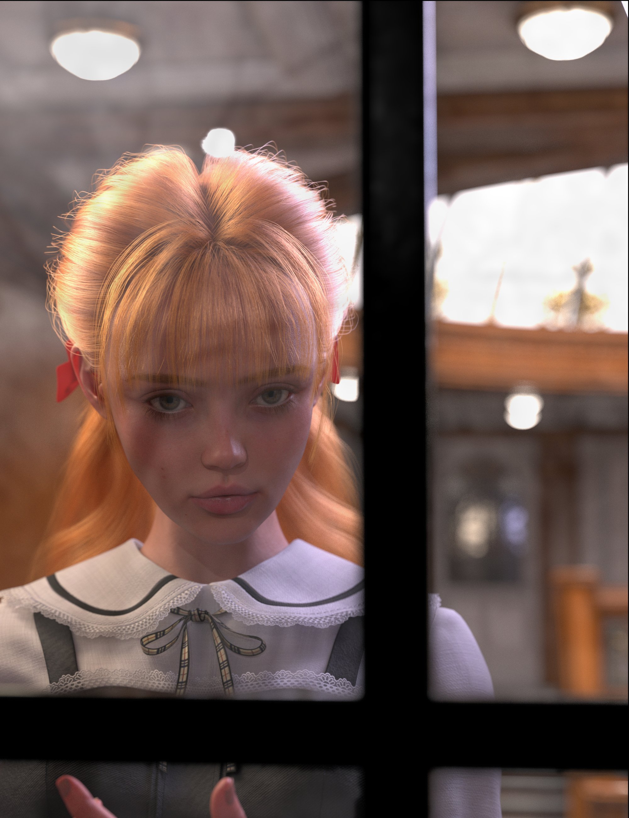 dForce Strand-Based FE Braids Bowknot Hair for Genesis 9 by: FeSoul, 3D Models by Daz 3D