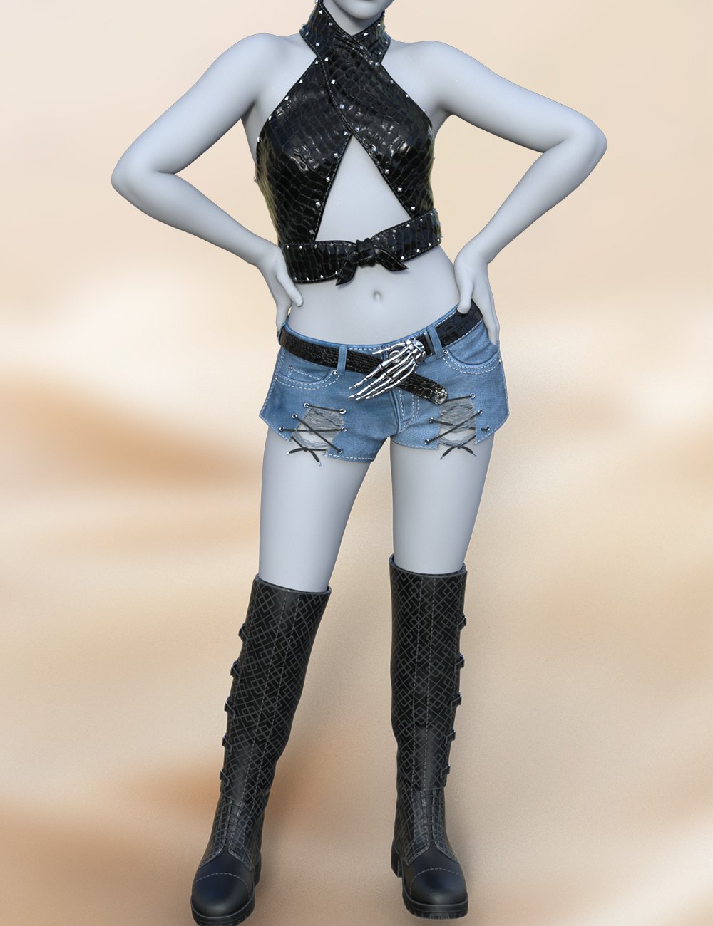 Snakeskin Sleeveless Vest Outfit for Genesis 9 by: sjdlkad, 3D Models by Daz 3D