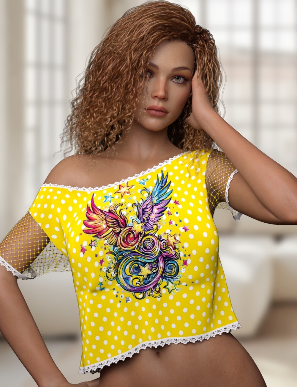 L3D Stylez 3 Add-On for dForce Off Shoulder Midriff Tee by: LUNA3D, 3D Models by Daz 3D