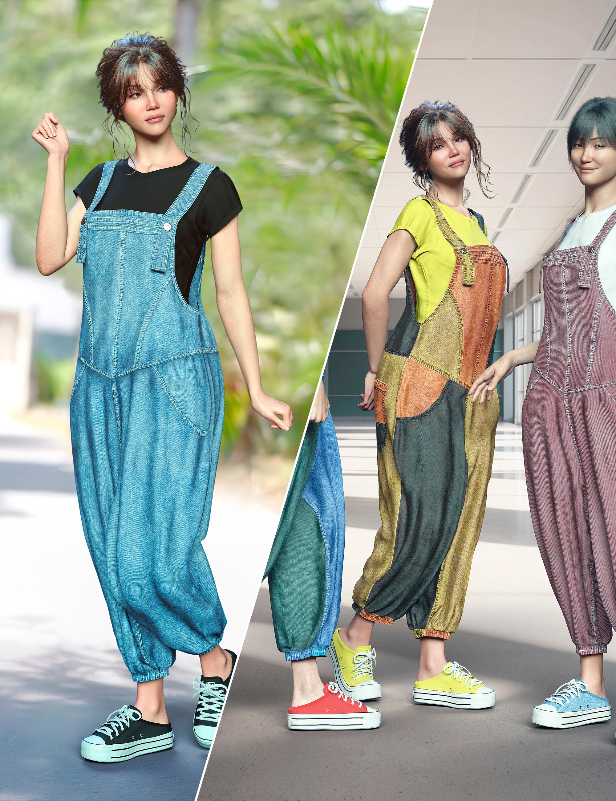 dForce Urban Overalls Outfit Bundle for Genesis 9 by: fjaa3d, 3D Models by Daz 3D