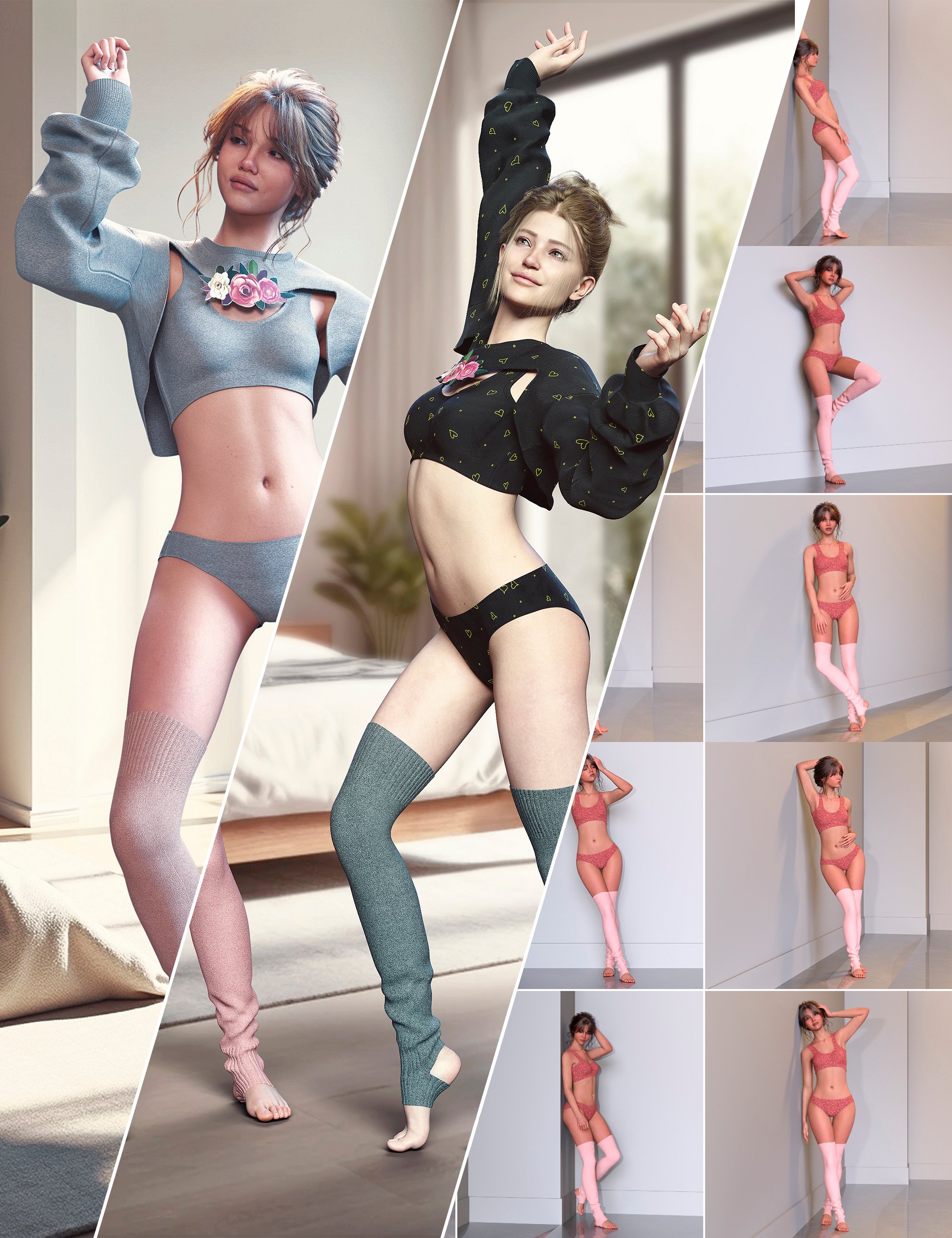 dForce Cute and Cozy Outfit Bundle for Genesis 9 by: fjaa3d, 3D Models by Daz 3D