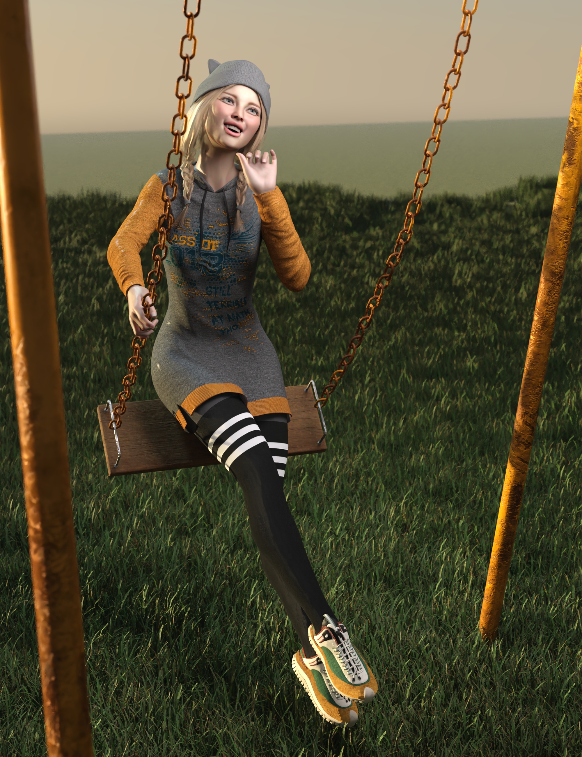 HT Green Grass Hill with a Swing Park