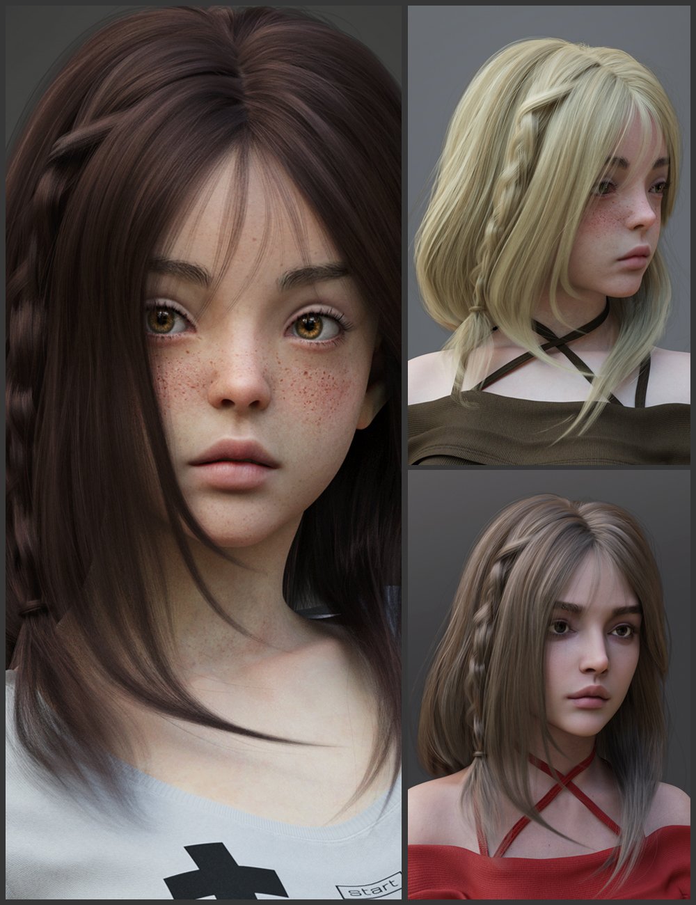 MB Unilateral Braid Hair for Genesis 9 by: Magic Brush, 3D Models by Daz 3D