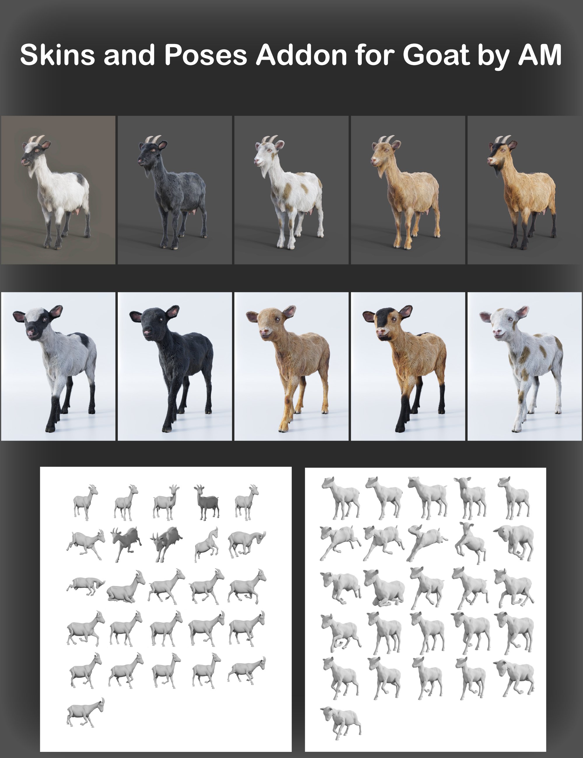 Skins and Poses Addon for Goat by AM by: Alessandro_AM, 3D Models by Daz 3D