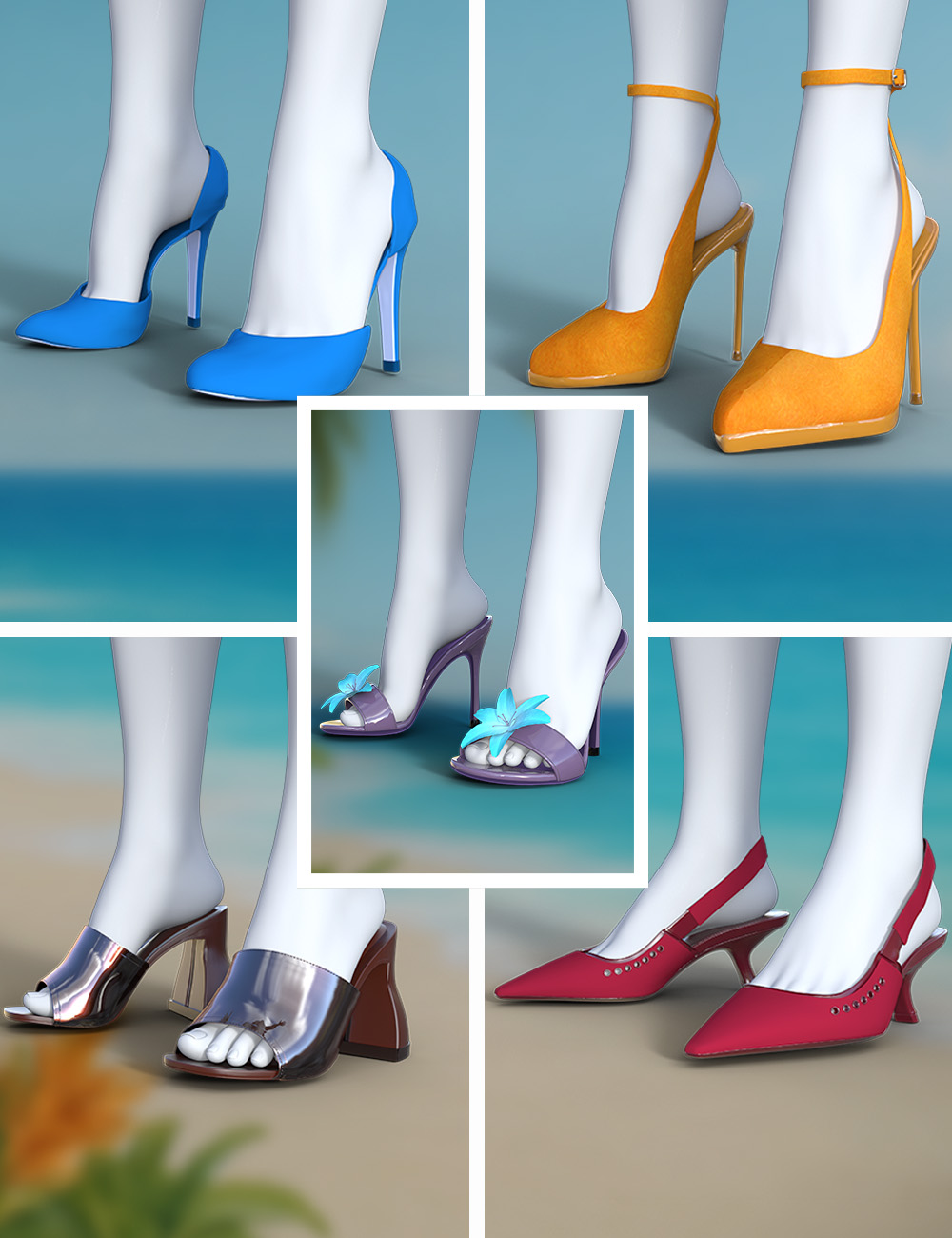 TIN Summer Shoes Collection for Genesis 9 and 8 Female by: TINANE, 3D Models by Daz 3D
