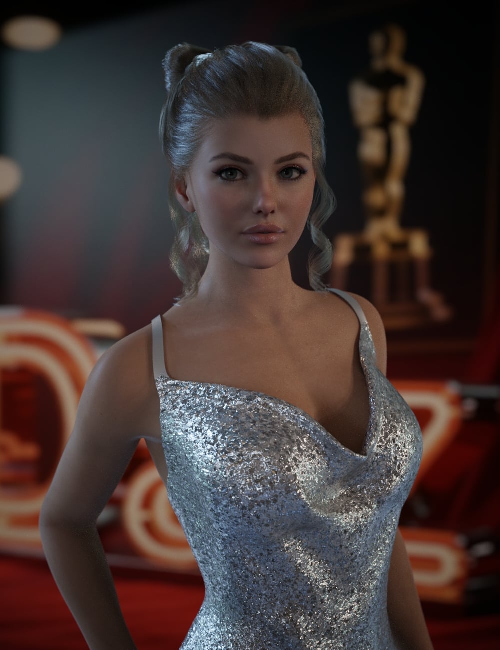 dForce Zoey Bow Updo HairStyle For Genesis 9 by: Neftis3D, 3D Models by Daz 3D