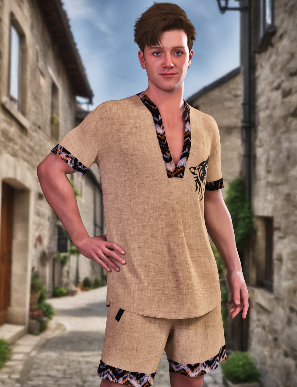 JMR dForce Lubor Linen Outfit for Genesis 9 and 8 Male