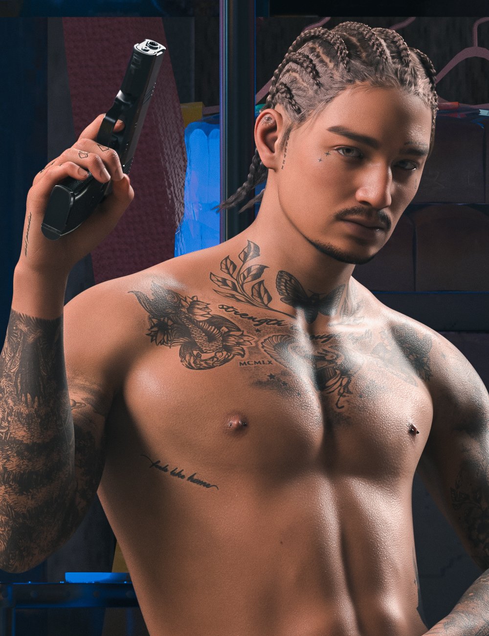 Final Round: Rowline Cornrow Hair for Genesis 9, 8.1, and 8 Female