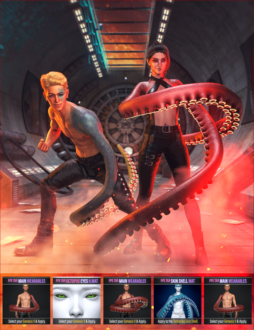 FPE Tentacle Arms for Genesis 9 by: FenixPhoenixEsid, 3D Models by Daz 3D