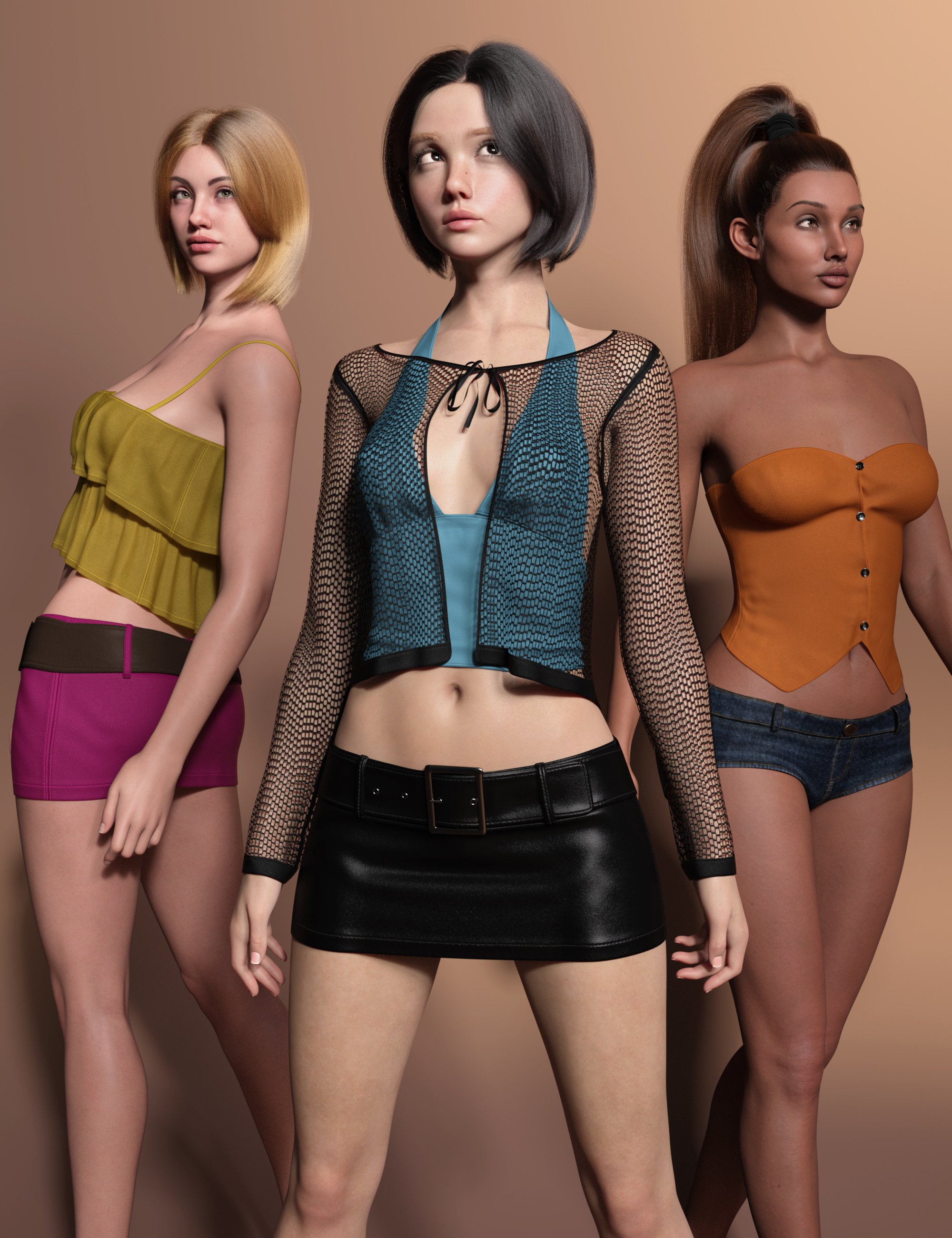 8-in-1 90s Style Fashion Wardrobe for Genesis 9 by: outoftouch, 3D Models by Daz 3D