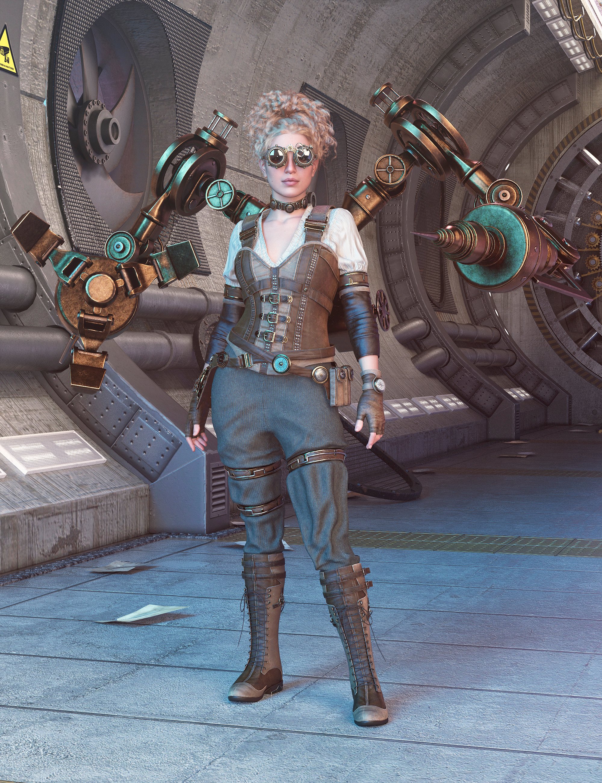 dForce Steampunk Engineer Outfit for Genesis 9 by: fjaa3d, 3D Models by Daz 3D