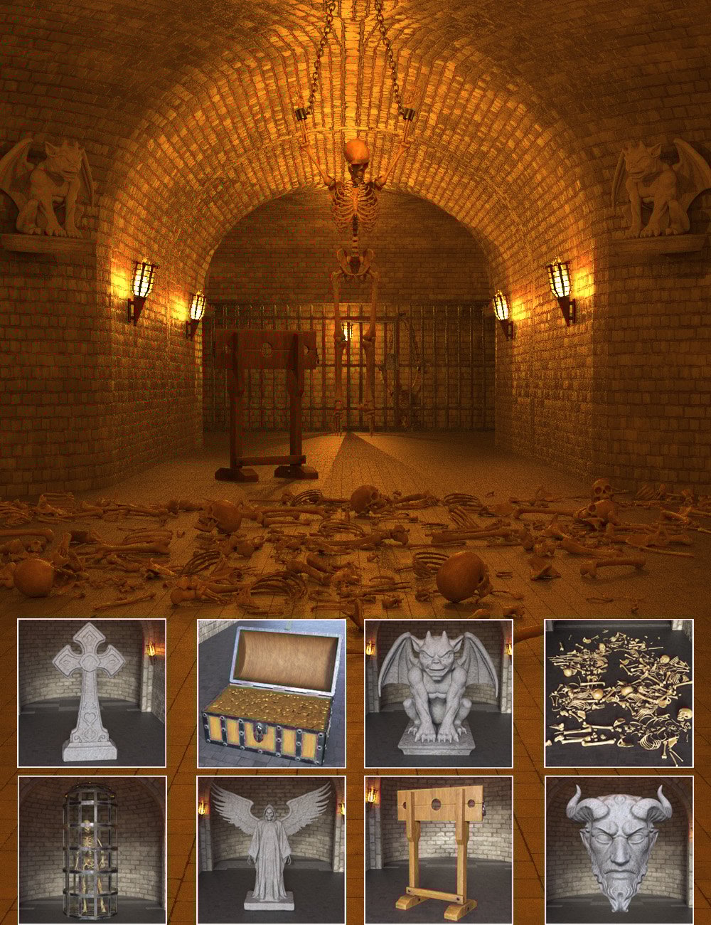Easy Snap Dungeon with Statues Props by: midnight_stories, 3D Models by Daz 3D