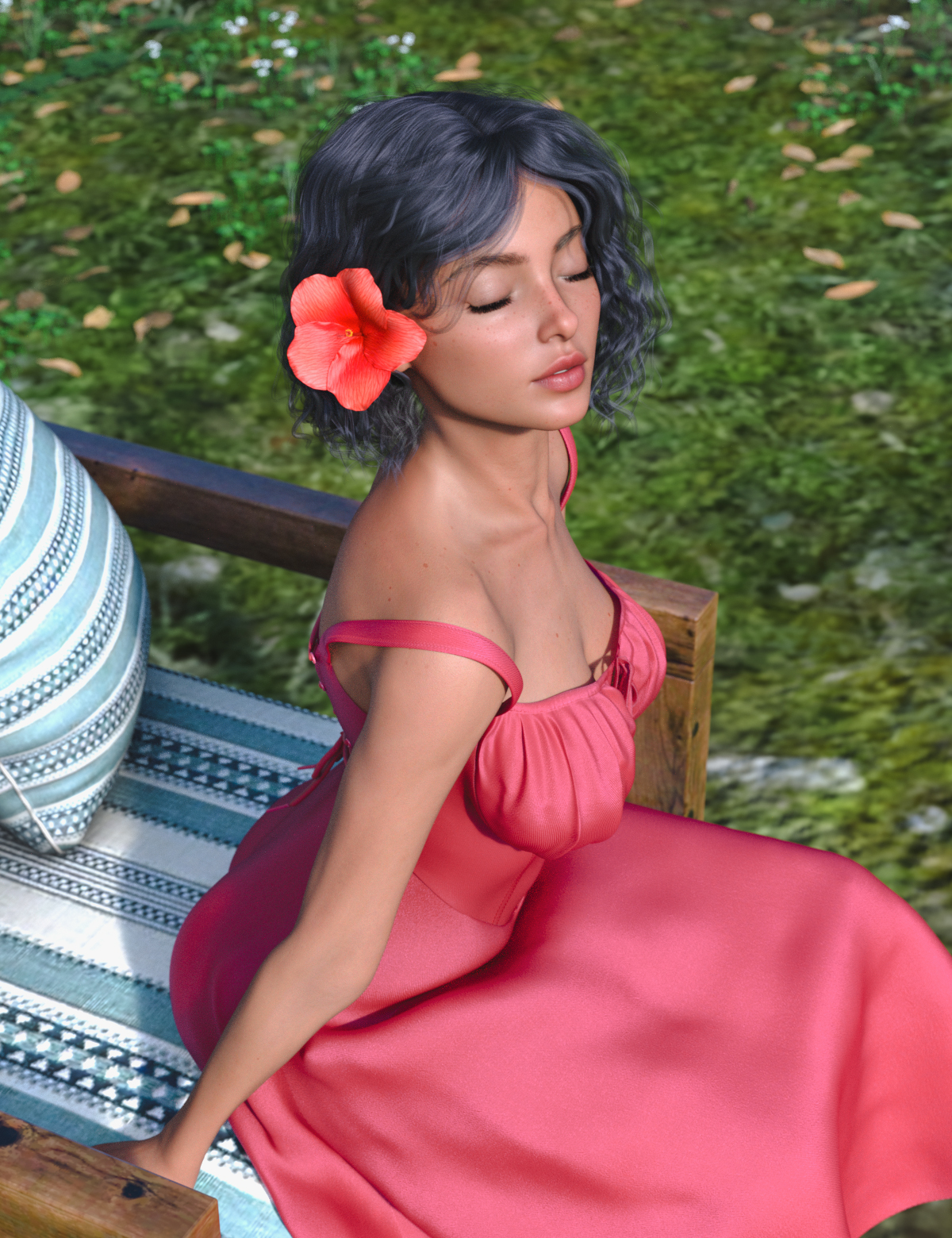 Ipanema Girl Flower Hair for Genesis 9 Feminine