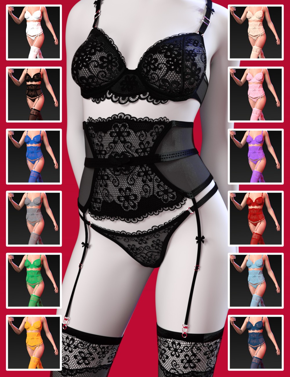 F3D Bow Lace Lingerie by: Fashionista 3D, 3D Models by Daz 3D