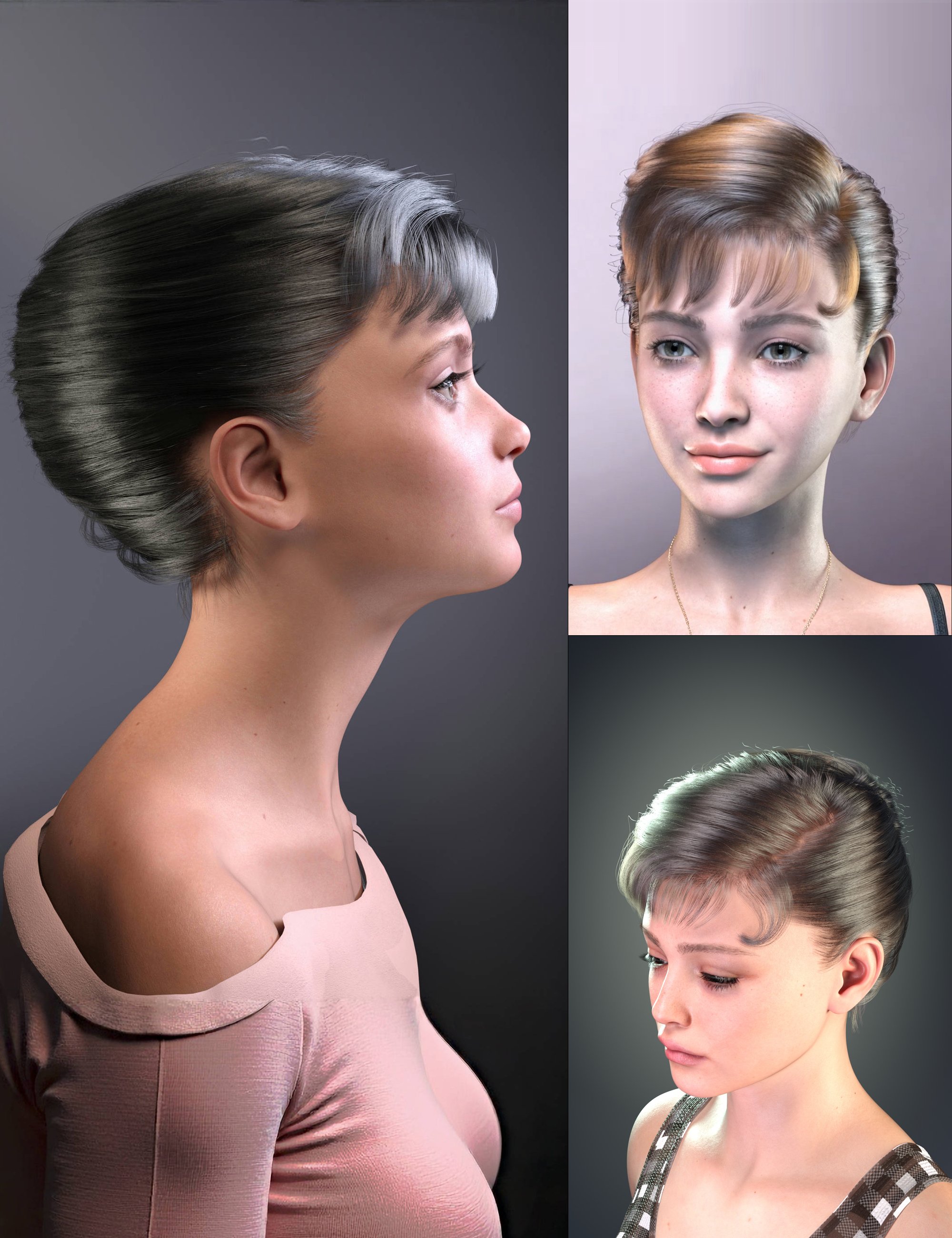 dForce Strand-Based FE Hepburn Twist Hair for Genesis 9,8 and 8.1 by: FeSoul, 3D Models by Daz 3D