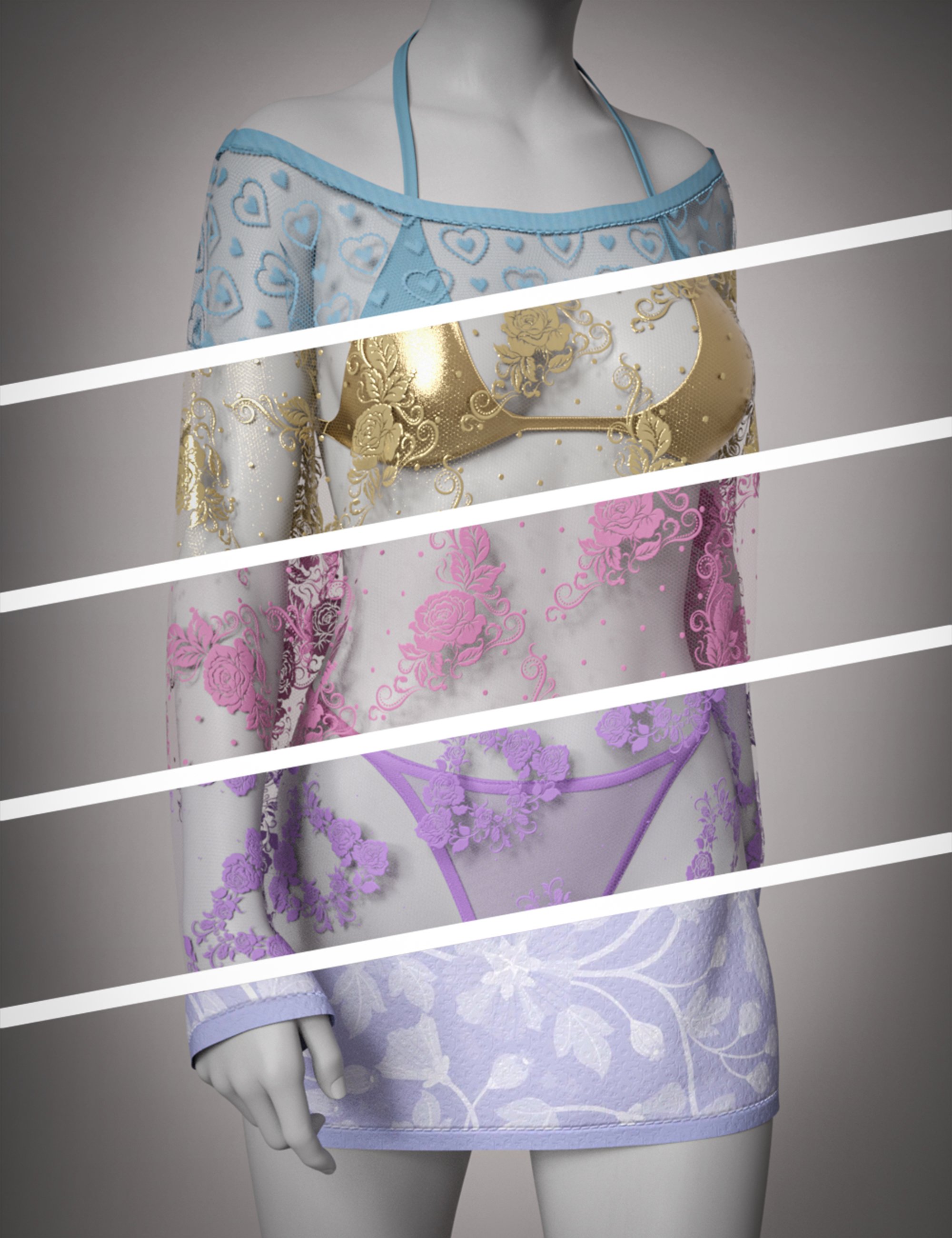 AH dForce Aria Beachwear Outfit For Genesis 9, 8 and 8.1 Female