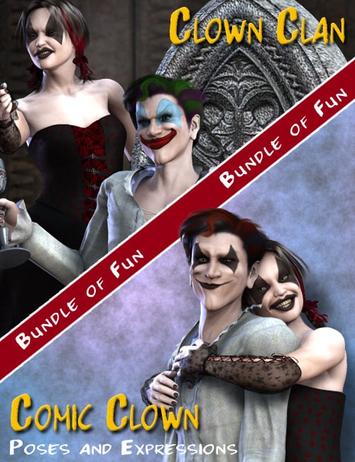 Comic Clown Clan Bundle by: RawArt, 3D Models by Daz 3D
