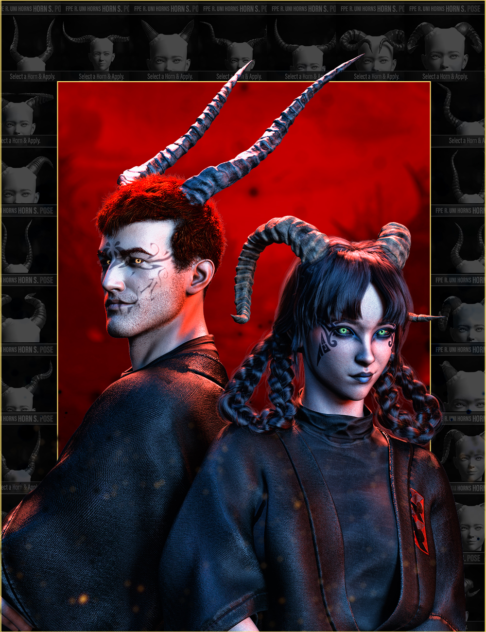 FPE Ridged Universal Horns for Genesis 9 by: FenixPhoenixEsid, 3D Models by Daz 3D