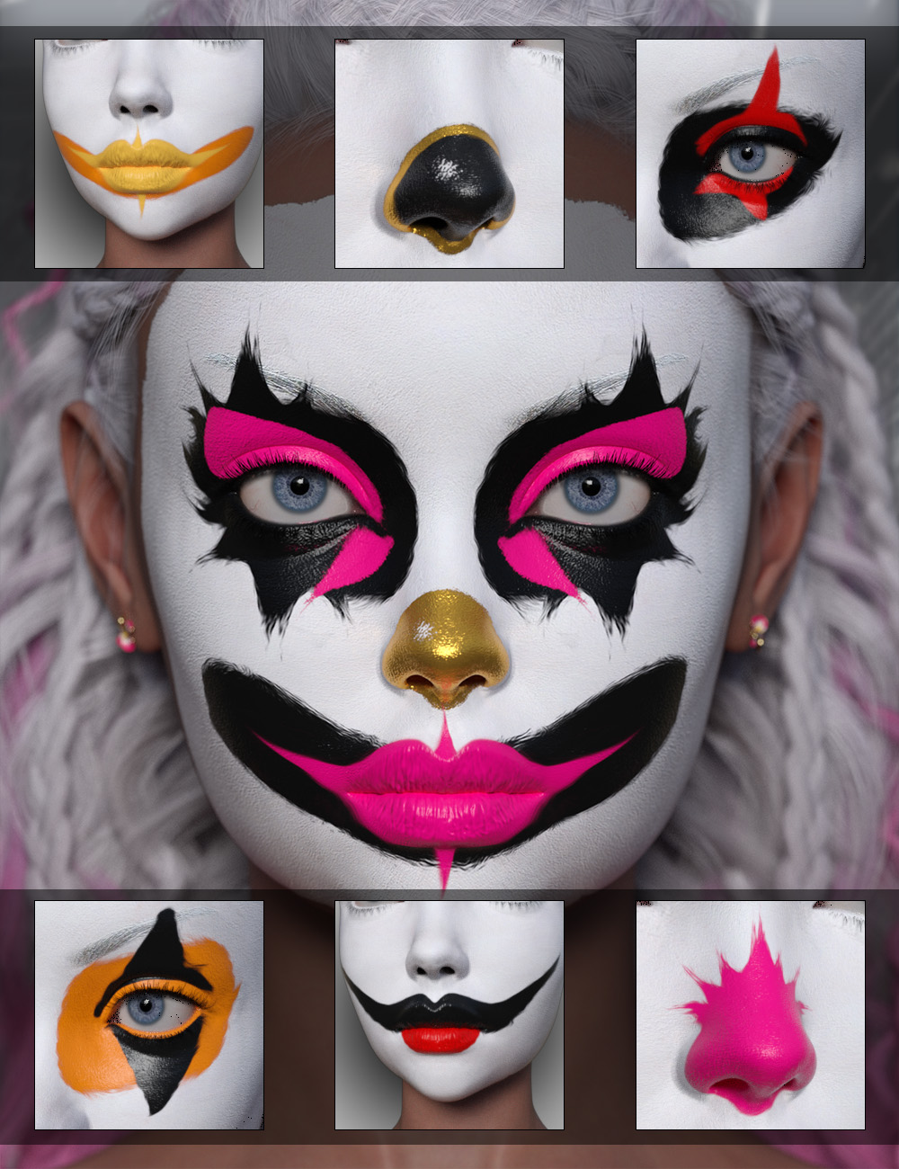 Angsty Clown Makeup Builder for Genesis 9 by: ForbiddenWhispers, 3D Models by Daz 3D