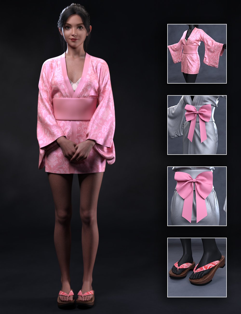 dForce Mini Kimono For Genesis 9 by: aurora, 3D Models by Daz 3D