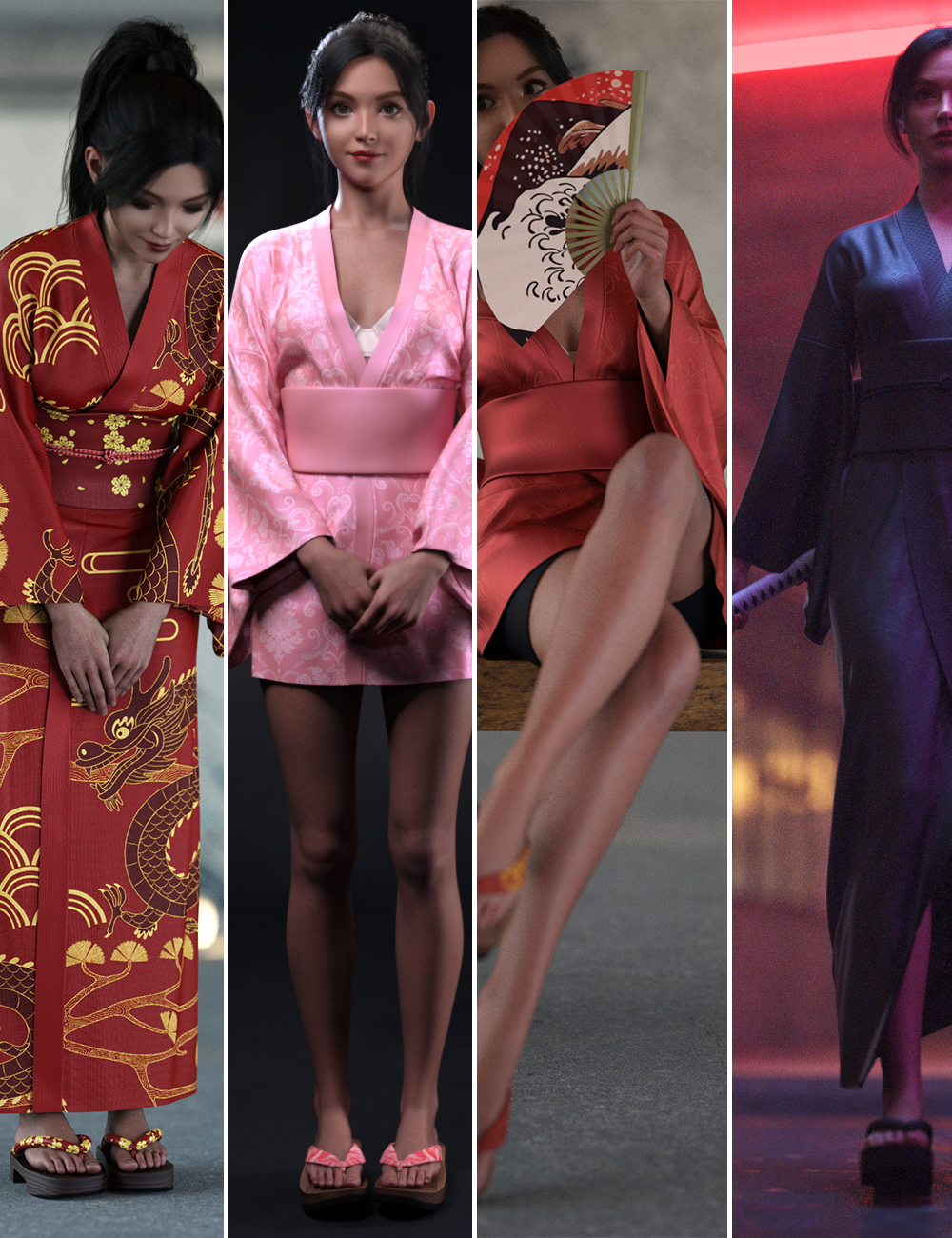 dForce Kimono and Pose Bundle by: aurora, 3D Models by Daz 3D
