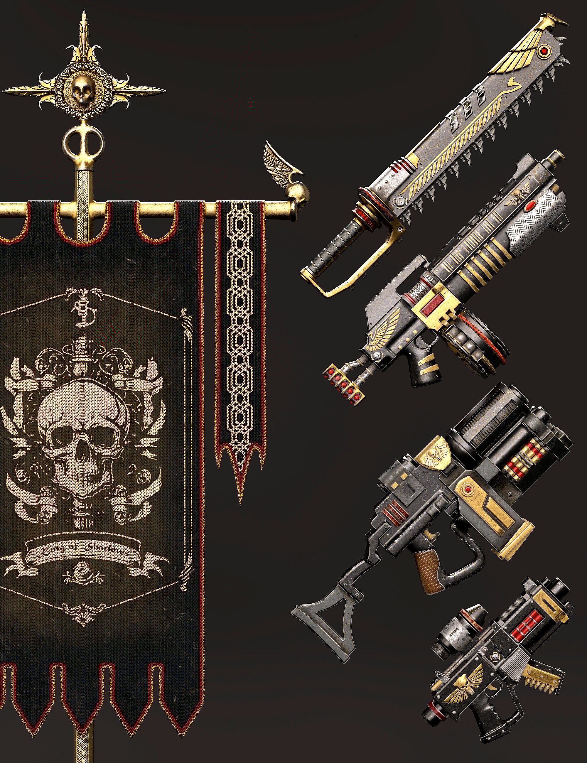 Sci-Fi Dark Style Weapons for Genesis 9 by: fjaa3d, 3D Models by Daz 3D