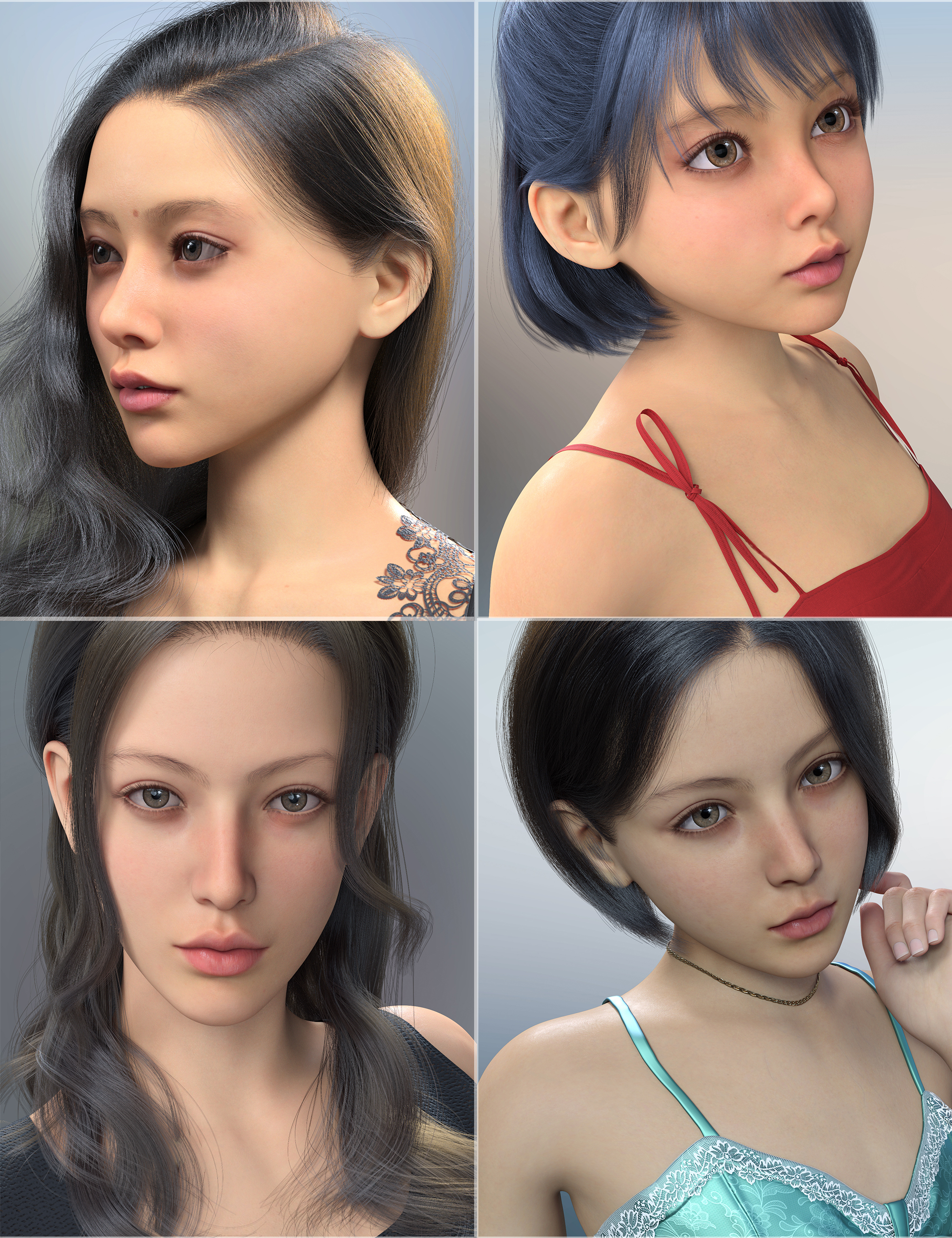 Vo Momo and Young, and Vo Naoko and Young HD for Genesis 9 Character Bundle by: VOOTW, 3D Models by Daz 3D