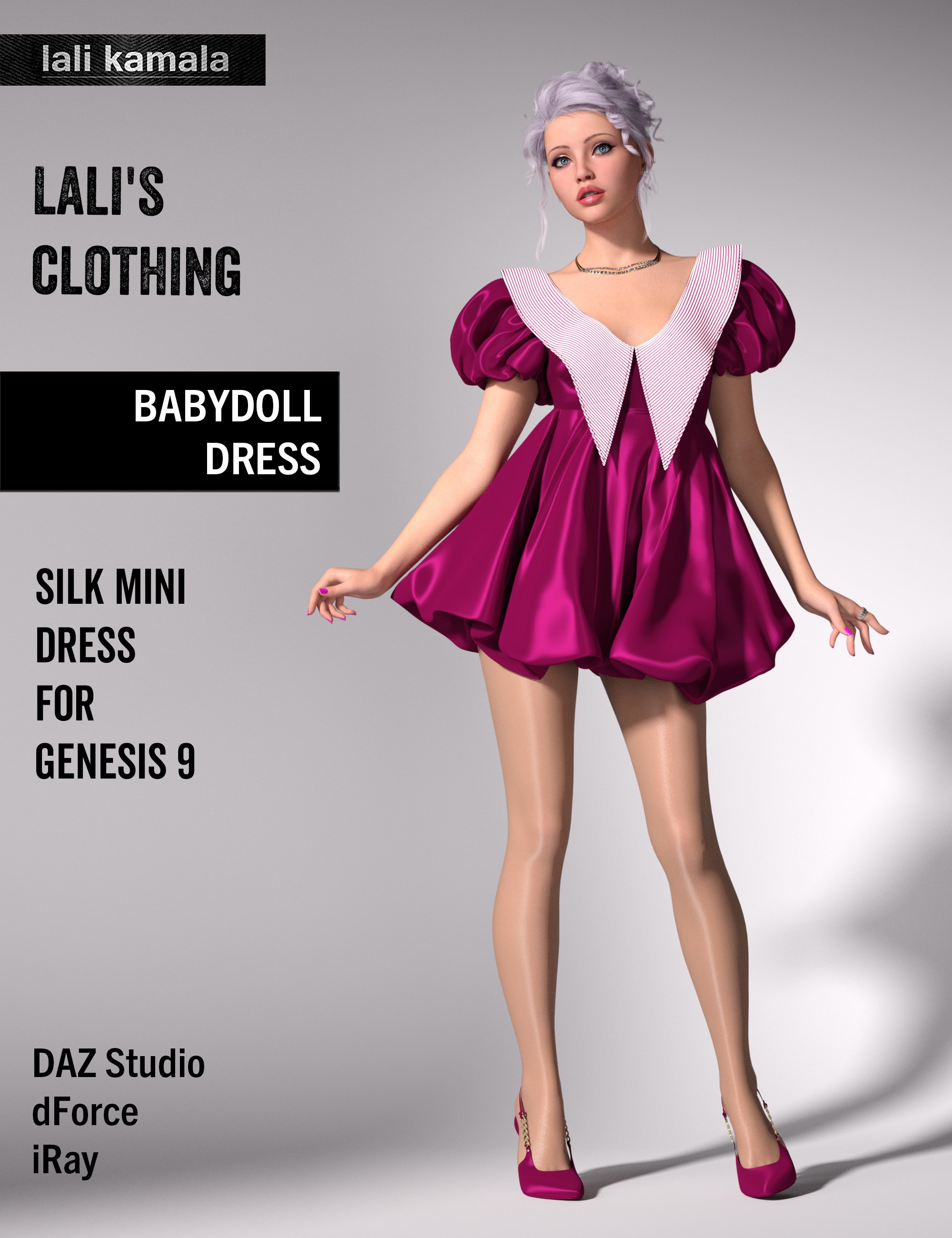 Lali's Babydoll Dress for Genesis 9 by: Lali Kamala, 3D Models by Daz 3D